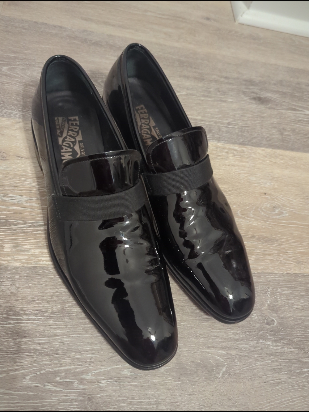 Salvatore Ferragamo Black Patent Leather Loafers with Elastic Strap